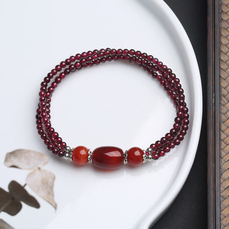 Granatroter Achat-Schutz-Dreischicht-Armband