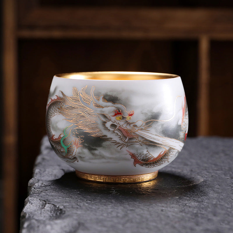 Vergoldete Kürbis-Drachen-Teetasse aus Porzellan, 160 ml, spirituelle Teetasse