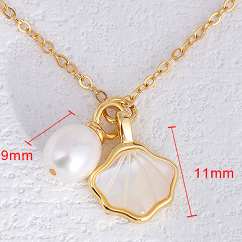 Schmuckset mit Ginkgo-Tridacna-Perlen und Kupferring, Ohrringen und Halskette