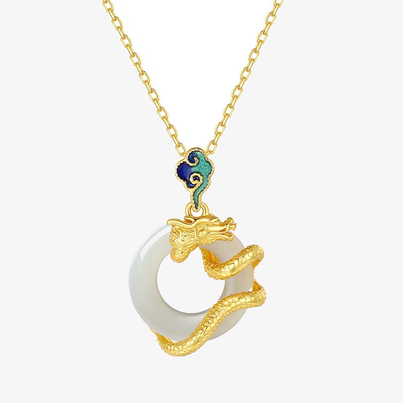Goldener Drachen-Jade-Anhänger mit Peace-Schnalle aus weißer Hetian-Jade