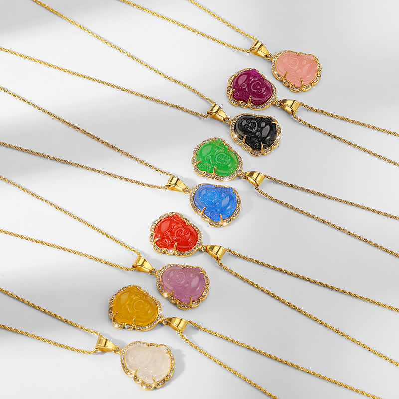 Goldgefüllter lachender Buddha-Jade-Halskettenanhänger für Glück