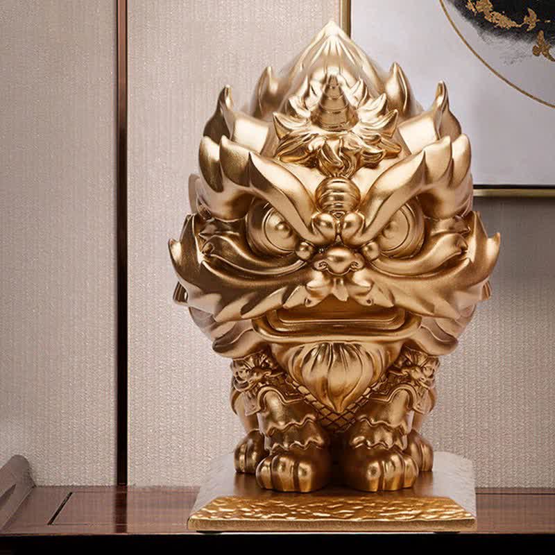 Goldene Löwenstatue, Skulptur aus Kunstharz mit spiritueller Stärke