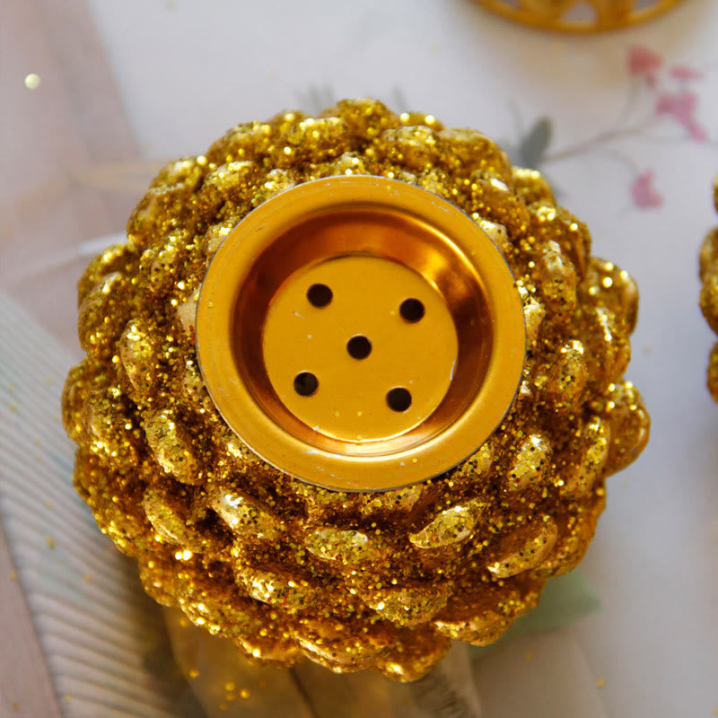 Mini-Räuchergefäß mit goldenem Tannenzapfen | Spirituelles Ritualdekor