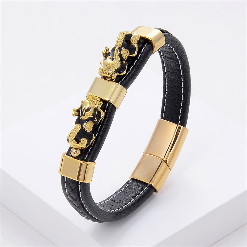 Goldfarbenes PiXiu-Lederarmband, 18–20 cm, magnetische Schnalle für Reichtum