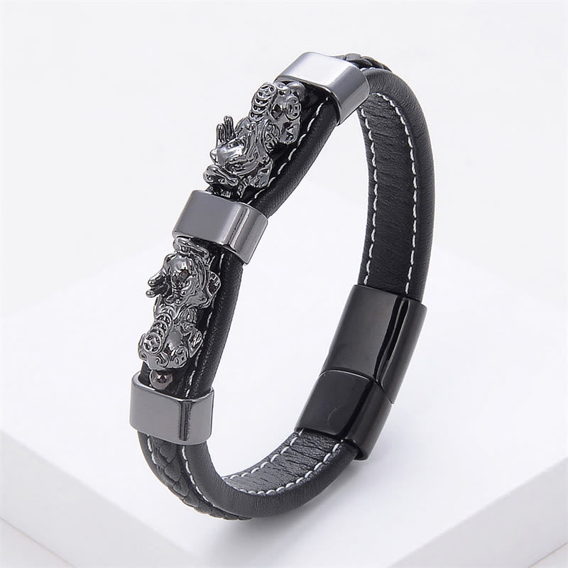 Goldfarbenes PiXiu-Lederarmband, 18–20 cm, magnetische Schnalle für Reichtum