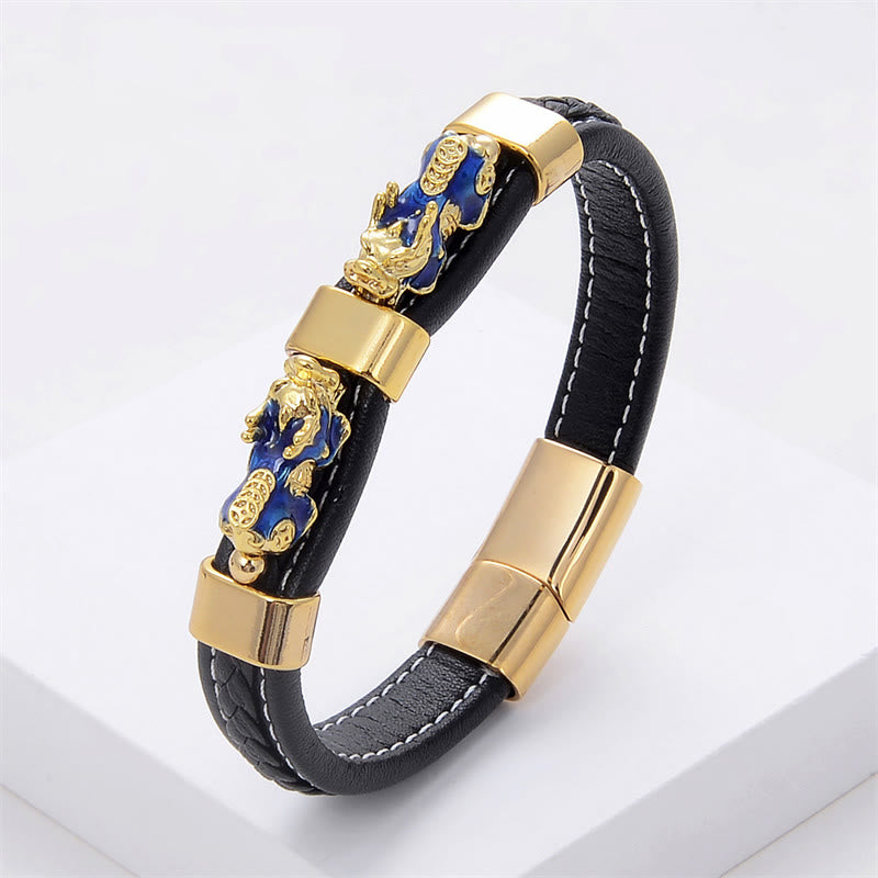 Goldfarbenes PiXiu-Lederarmband, 18–20 cm, magnetische Schnalle für Reichtum