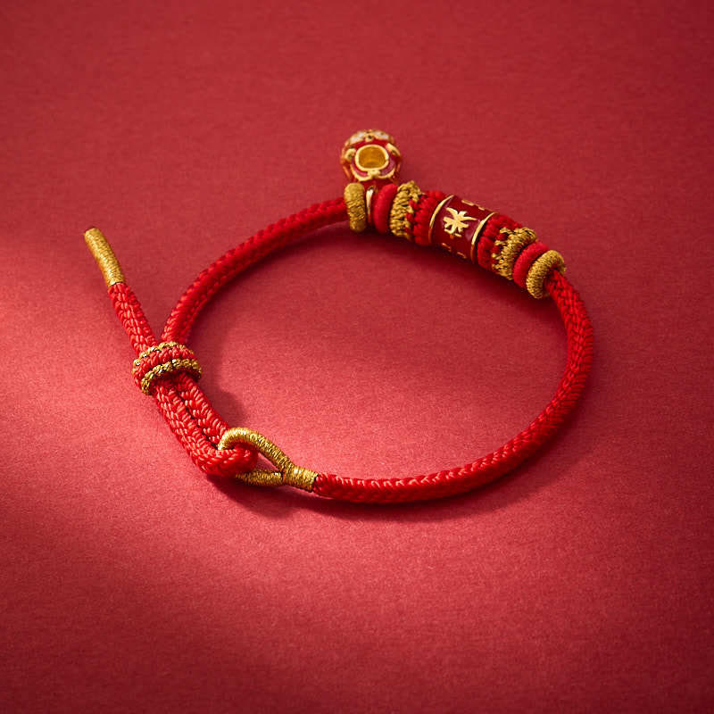 Vergoldetes kupferfarbenes rotes Schnur-Armband Shi Lai Yun Zhuan, 14–18 cm