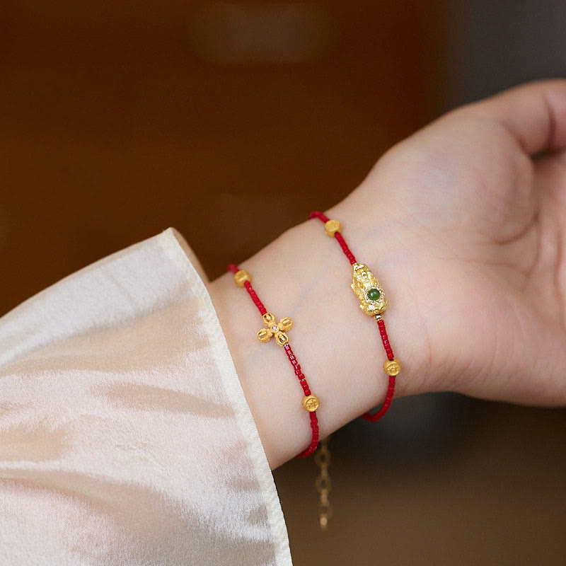 Vergoldetes PiXiu-Armband mit vierblättrigem Kleeblatt