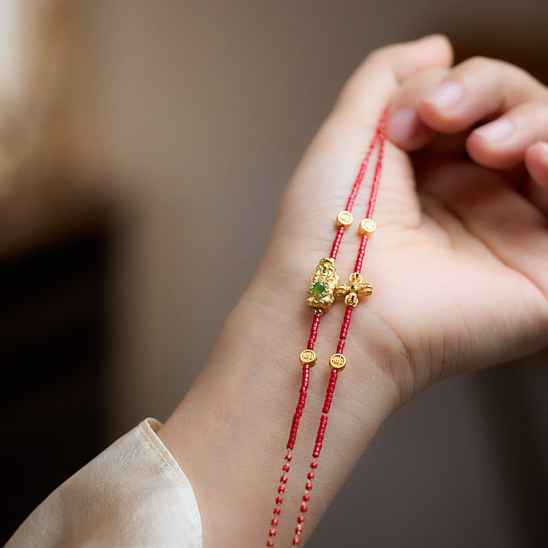 Vergoldetes PiXiu-Armband mit vierblättrigem Kleeblatt