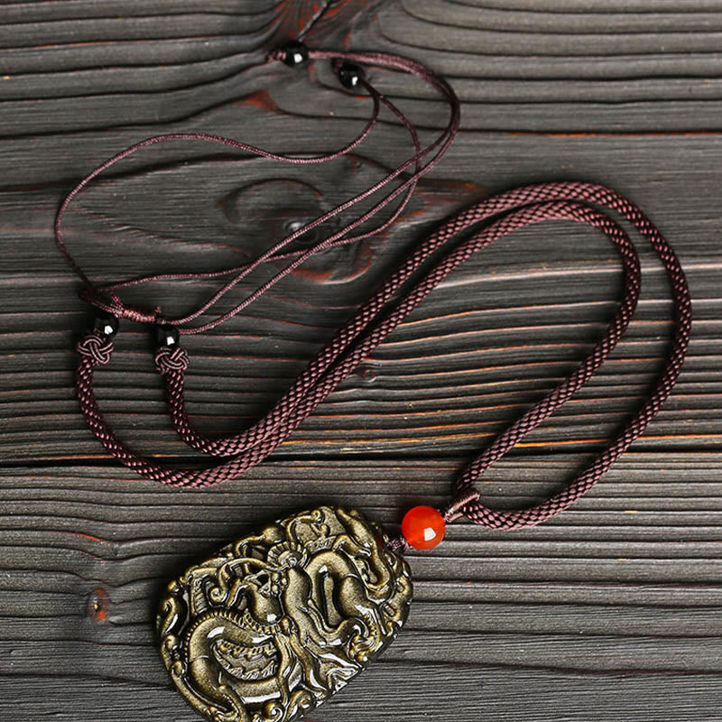 Goldschimmernde Obsidian-Drachen-Halskette für Erfolg und Macht