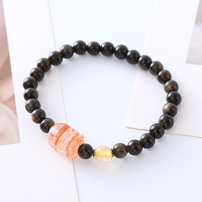 Goldschimmerndes Obsidian PiXiu Pixiu Reichtumsschutzarmband