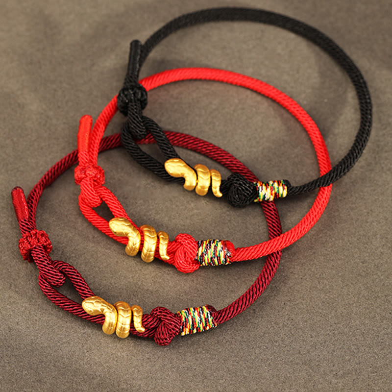 Gold Schlange Rote Schnur Glück Schutz Armband