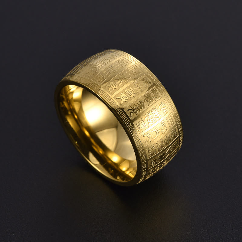 Spiritueller Goldring mit eingravierten chinesischen Schriftzeichen | Balance & Harmonie