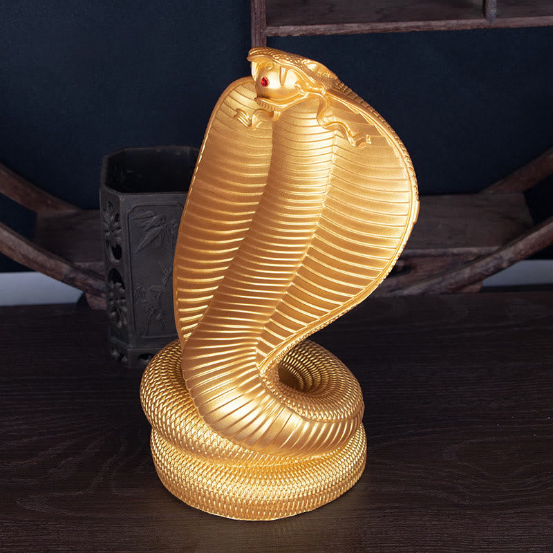 Goldene Bronze-Kobra-Statue aus Kunstharz | Dekor „Jahr der Schlange“