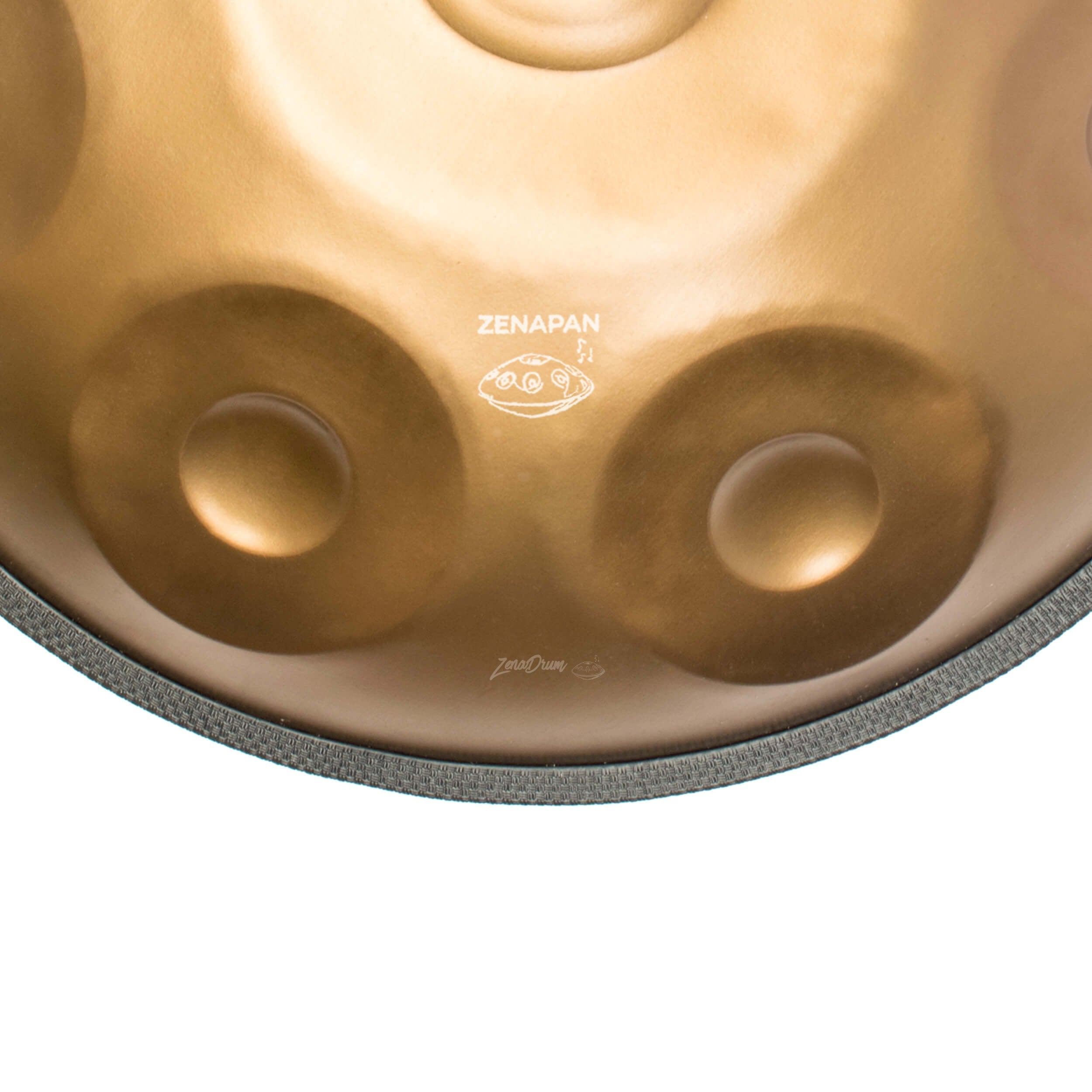 Golden D Minor Handpan Drum with two circular tone fields for sale