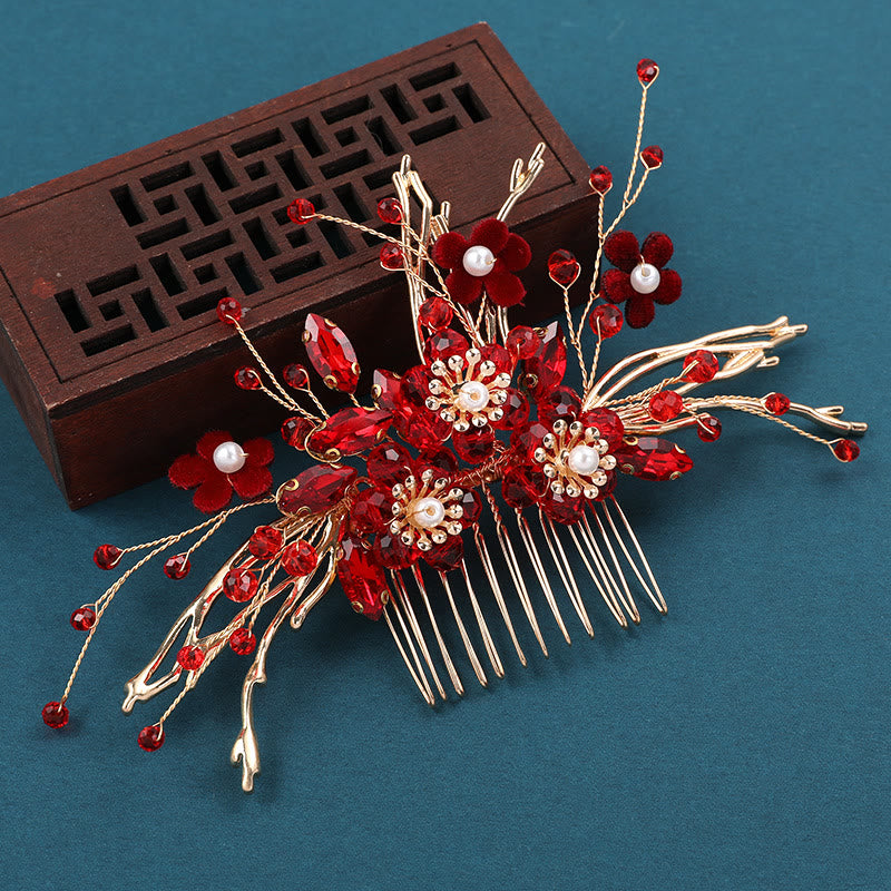 Goldener roter Blumenzweig Haarkamm | Spirituelles Accessoire