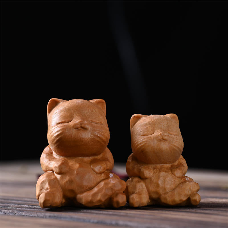 Goldenes Sandelholz, Mini-Katze, sitzend, Zen-Dekoration, 5,3 cm
