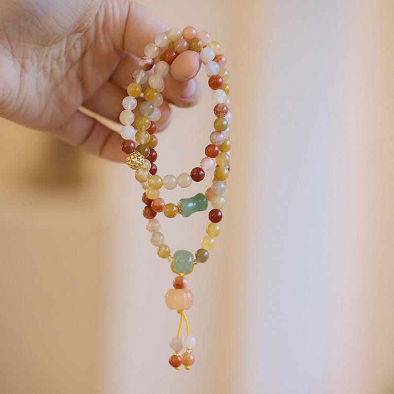 Goldenes Seiden-Jade-Dreifach-Wickelarmband für Reichtum und Glück