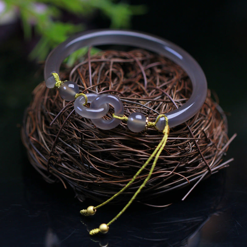 Spirituelles Armband aus grauem Achat mit Peace-Schnalle für Balance