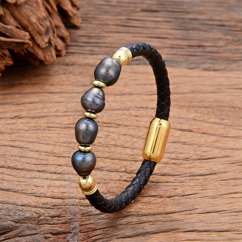 Graues Perlenarmband aus Kunstleder 18-20cm Heilung