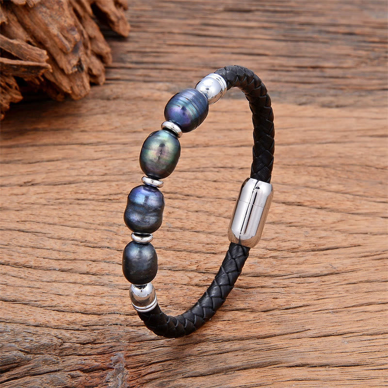 Graues Perlenarmband aus Kunstleder 18-20cm Heilung