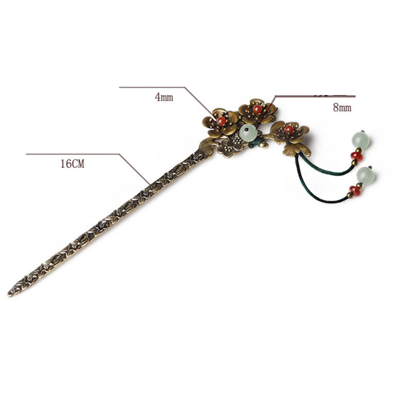 Beruhigende Haarnadel aus grünem Aventurin und rotem Achat, 16 cm