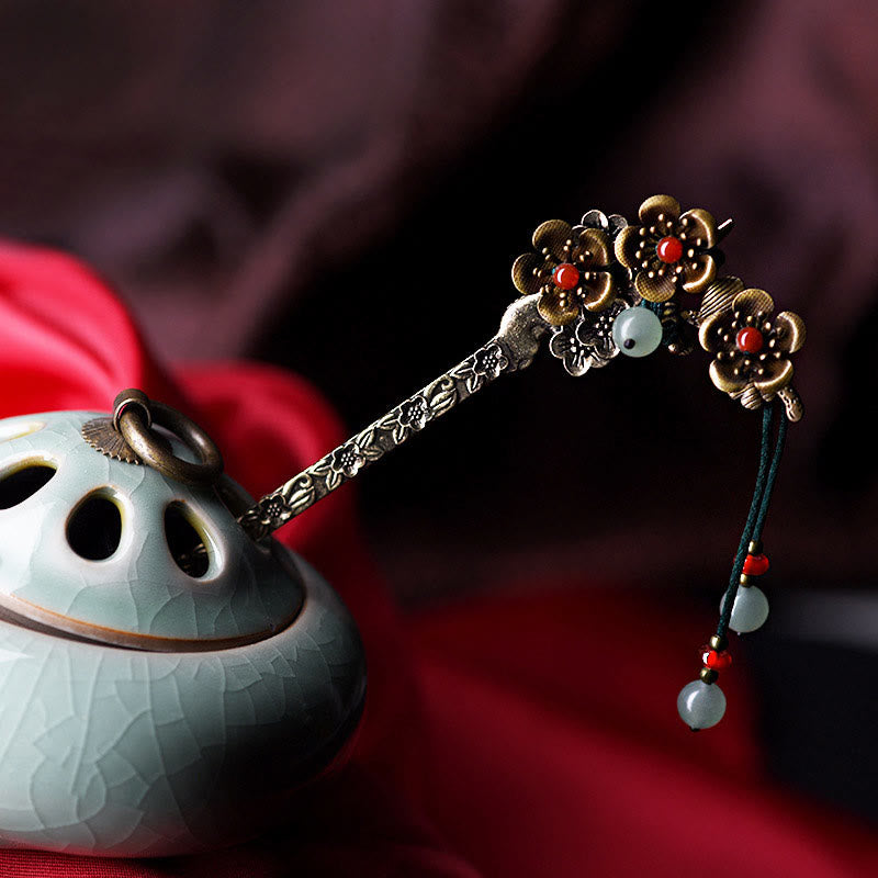 Beruhigende Haarnadel aus grünem Aventurin und rotem Achat, 16 cm