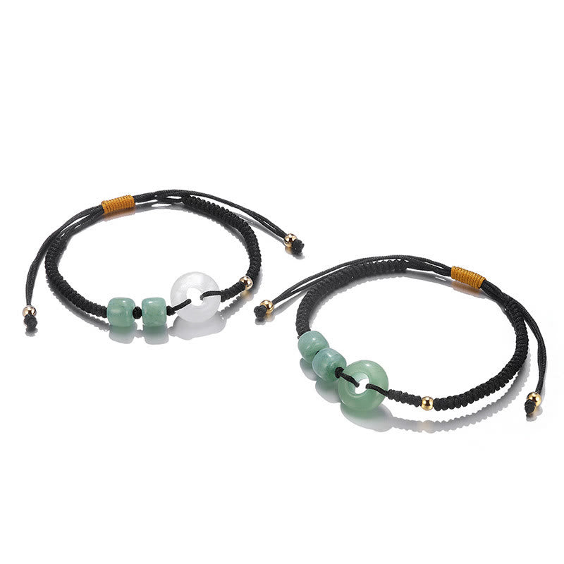 Grünes Aventurin-weißes Jade-Paararmband mit Peace-Schnalle
