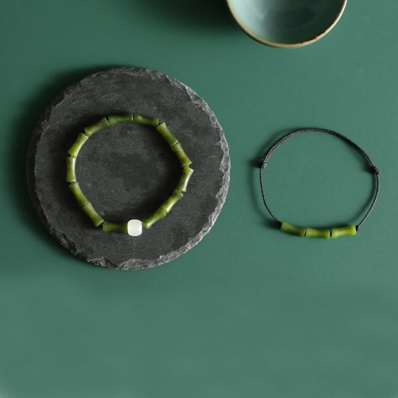 Grünes Bambus-Jade-Glücksarmband für Fülle und Wachstum