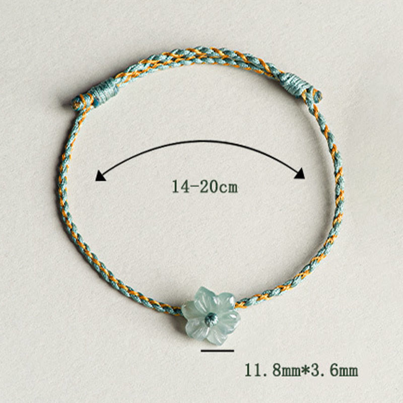 Grünes Jade-Orchideen-Wohlstandsarmband mit geflochtener Schnur