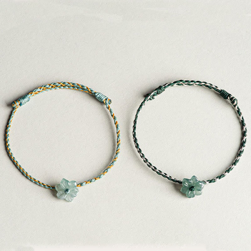 Grünes Jade-Orchideen-Wohlstandsarmband mit geflochtener Schnur