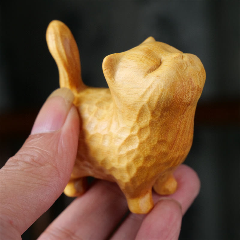 Grüne Sandelholzkatze, 9,5 cm, Zen-Dekor für Schutz und Ruhe