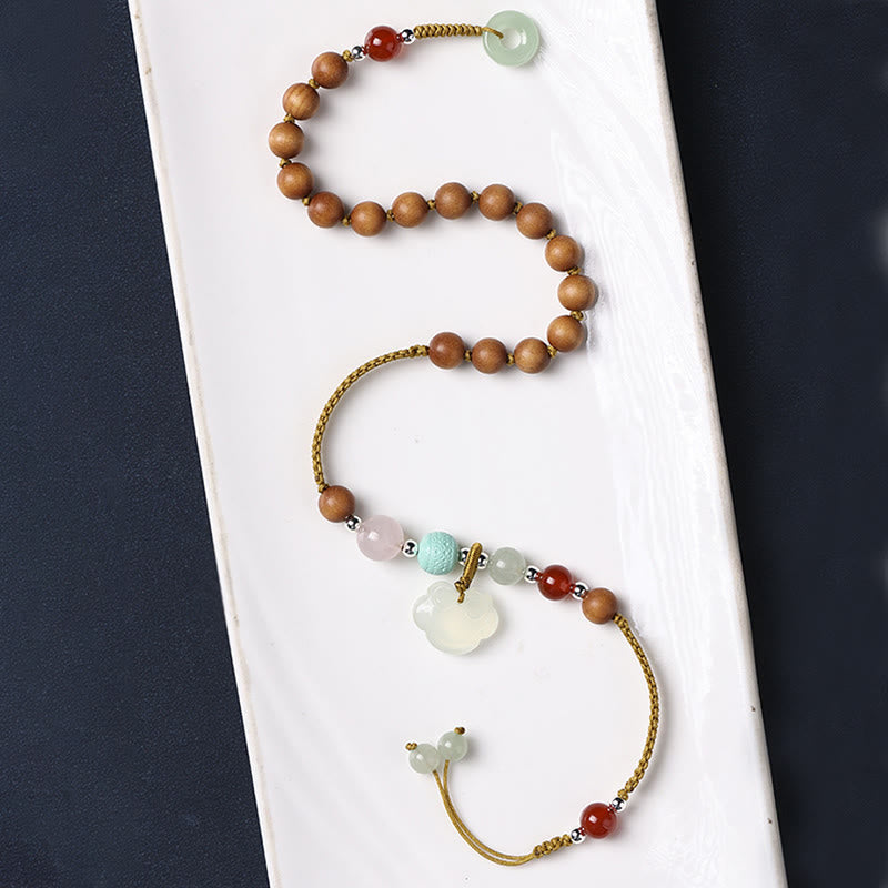 Grünes Sandelholz-Chalcedon-Armband mit Peace-Schnalle
