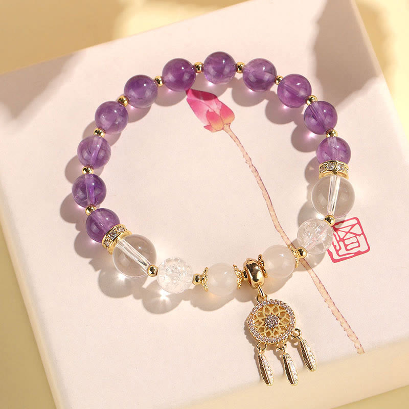 Grünes Erdbeerquarz-Amethyst-Traumfänger-Heilarmband