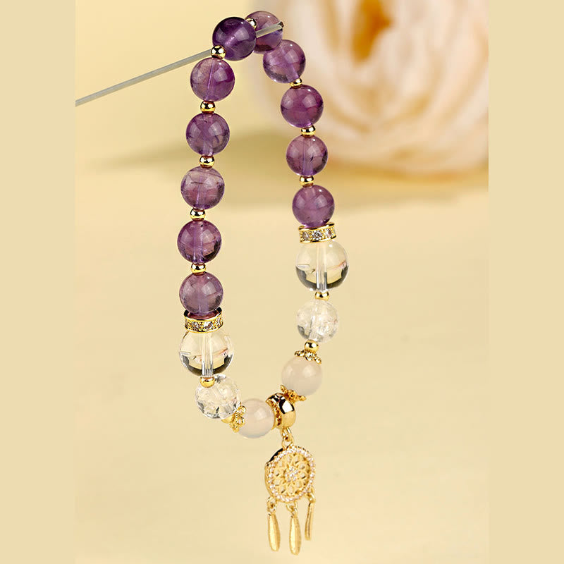 Grünes Erdbeerquarz-Amethyst-Traumfänger-Heilarmband