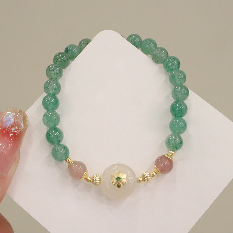 Grünes Erdbeerquarz-Chalcedon-Blumen-Dankbarkeitsarmband