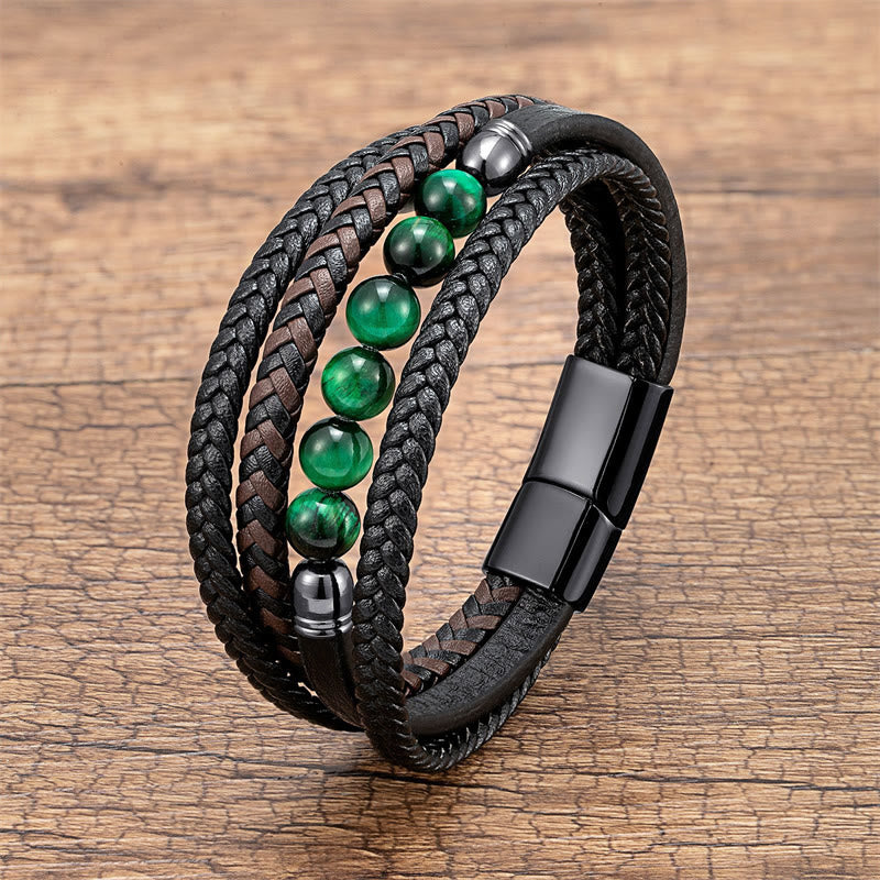 Grünes Tigerauge 16–18 cm Positives Lederarmband