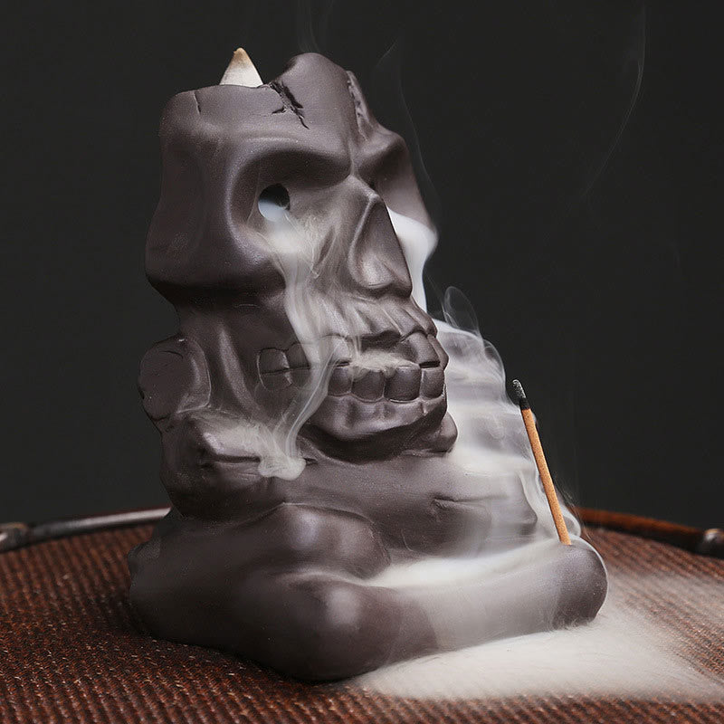 Räuchergefäß aus violettem Ton mit Totenkopf-Motiv für Halloween, 11,3 cm