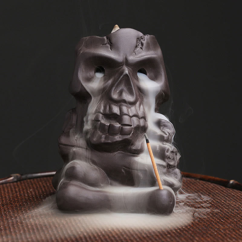 Räuchergefäß aus violettem Ton mit Totenkopf-Motiv für Halloween, 11,3 cm