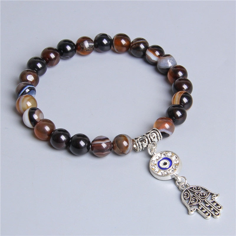 Hamsa-Armband mit Achat- und Sonnenstein-Edelsteinen
