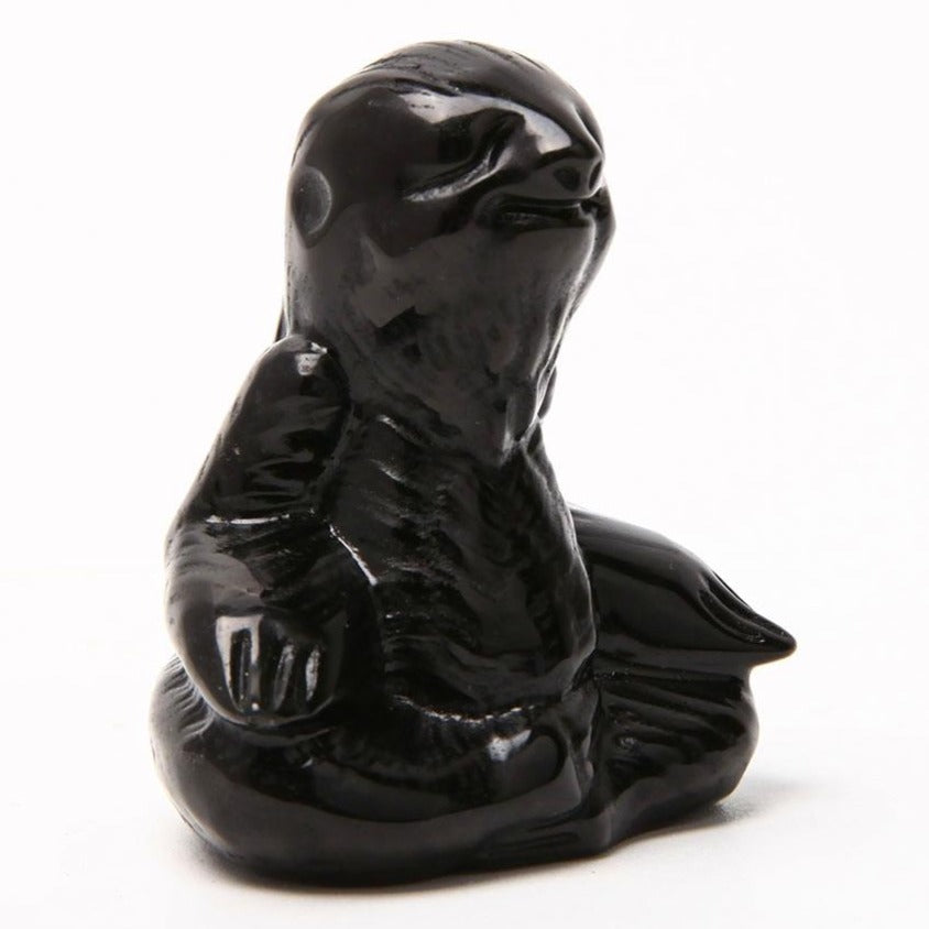 Hand Carved Black Obsidian Sloth Crystal Figurine 2.55 inch