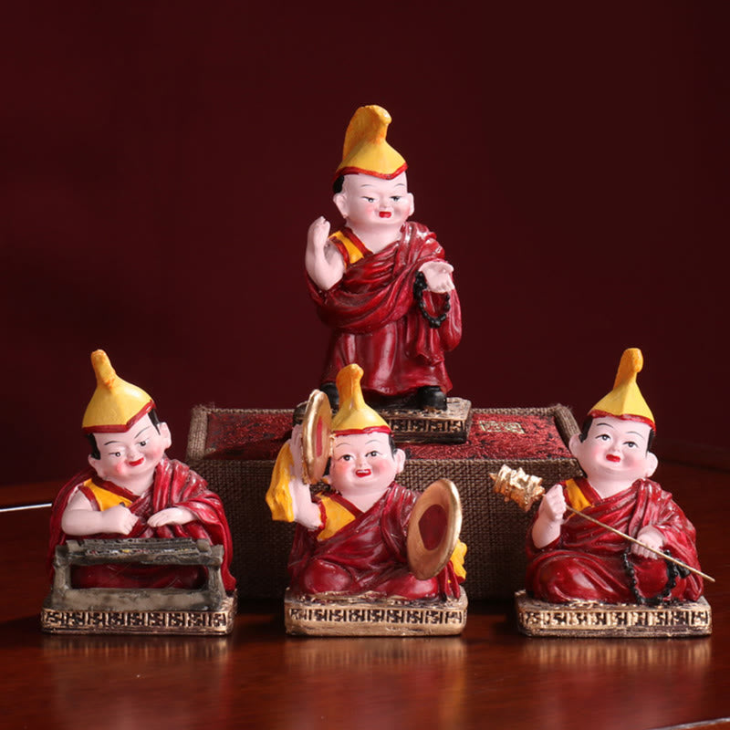 Handbemalte tibetische Lama-Figuren | Spirituelle Statuen aus Harz