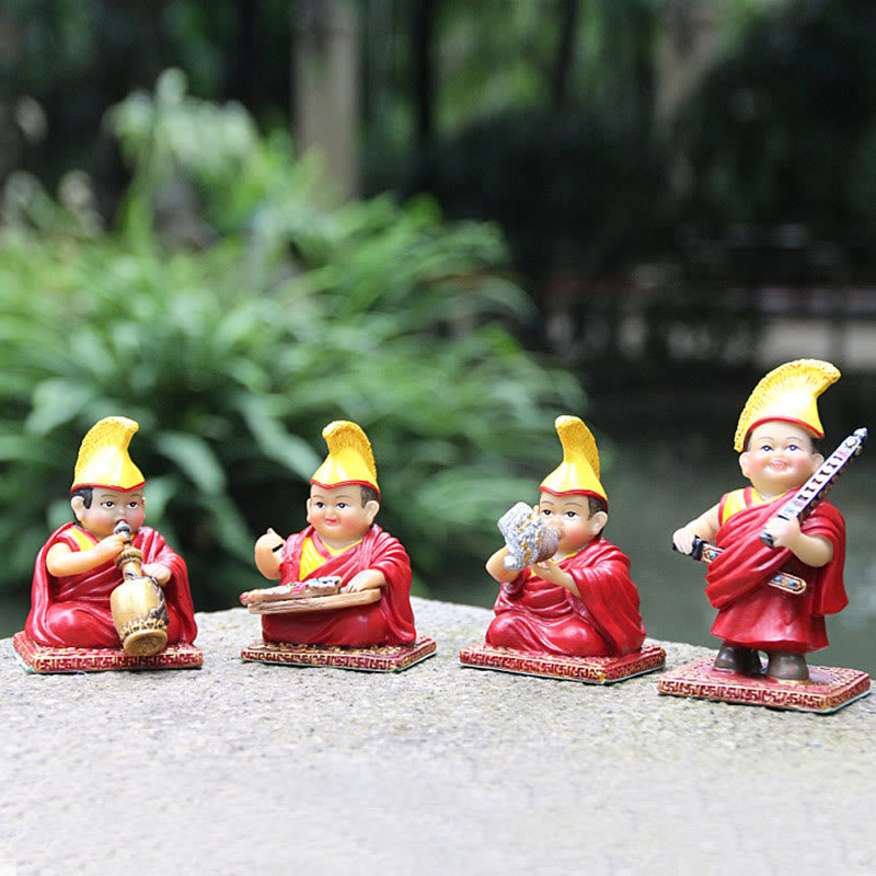 Handbemalte tibetische Lama-Figuren | Spirituelle Statuen aus Harz