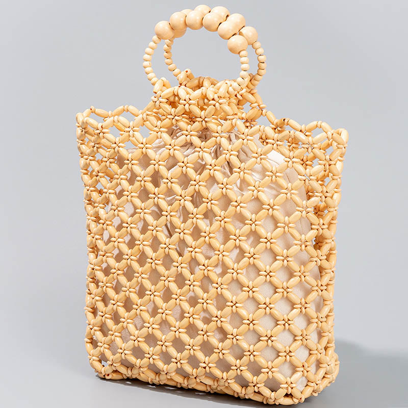 Handgewebte Holzperlentasche 30cm Umweltfreundliches Accessoire