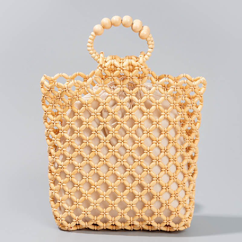 Handgewebte Holzperlentasche 30cm Umweltfreundliches Accessoire