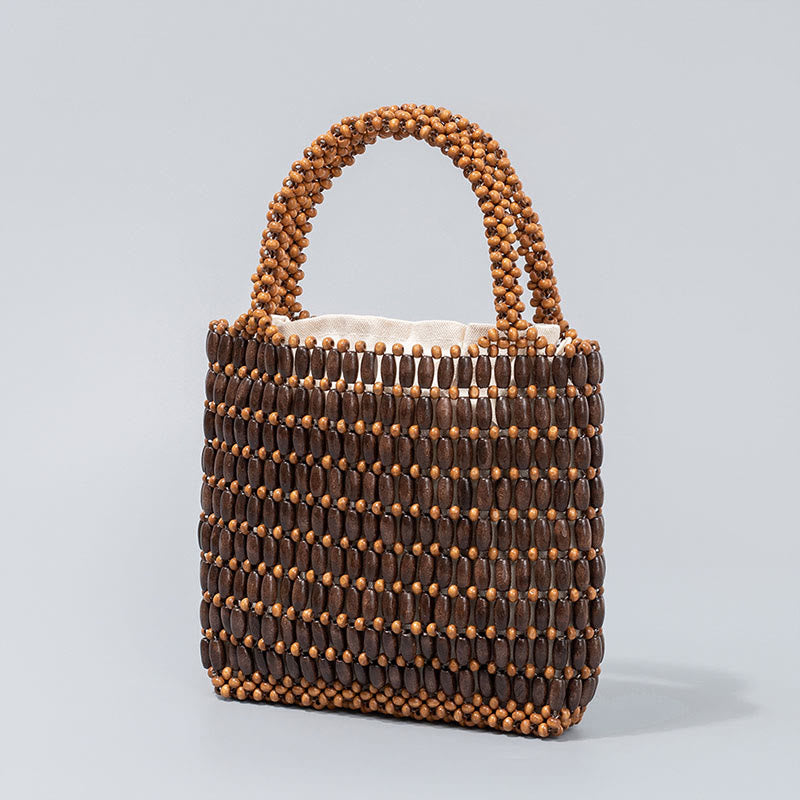Handgewebte Handtasche aus Holzperlen - Boho Spirituelle Tasche