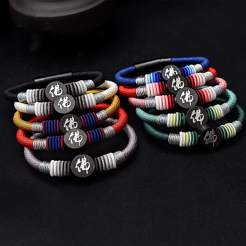 Handgefertigtes Buddha-Armband aus Ebenholz mit roter Schnur | Schutz