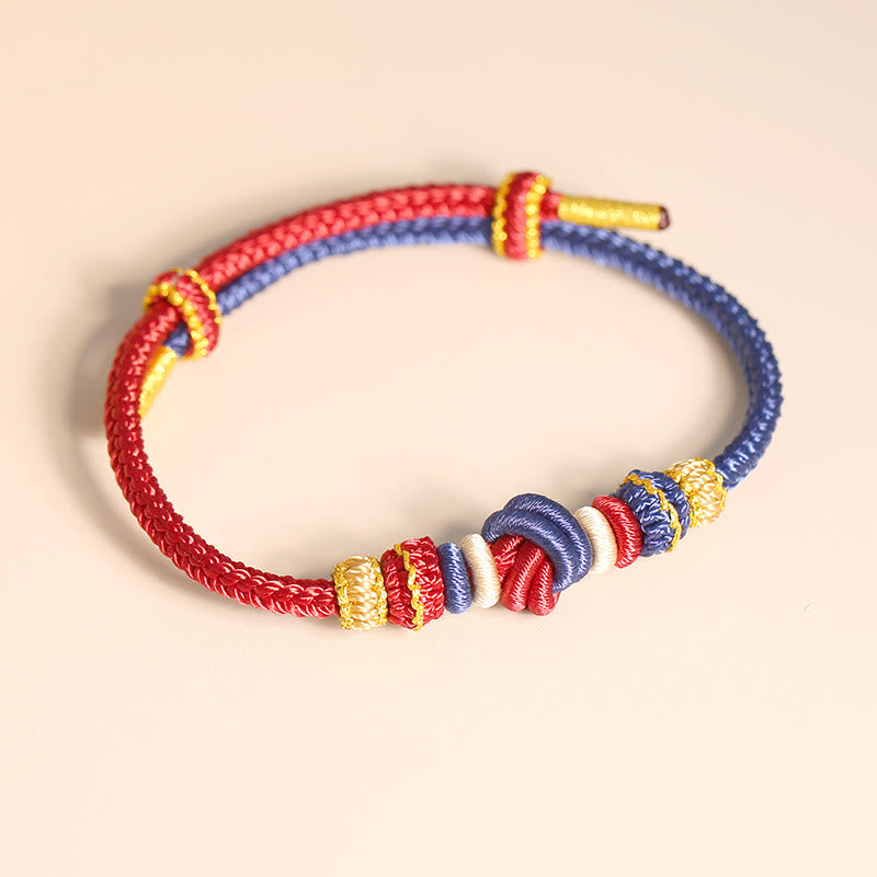 Handgefertigtes zweifarbiges Peace Knot-Armband aus roter Schnur