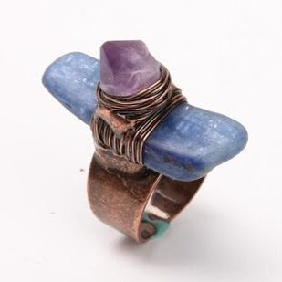 Handgefertigter verstellbarer Amethyst-Kyanit-Ring