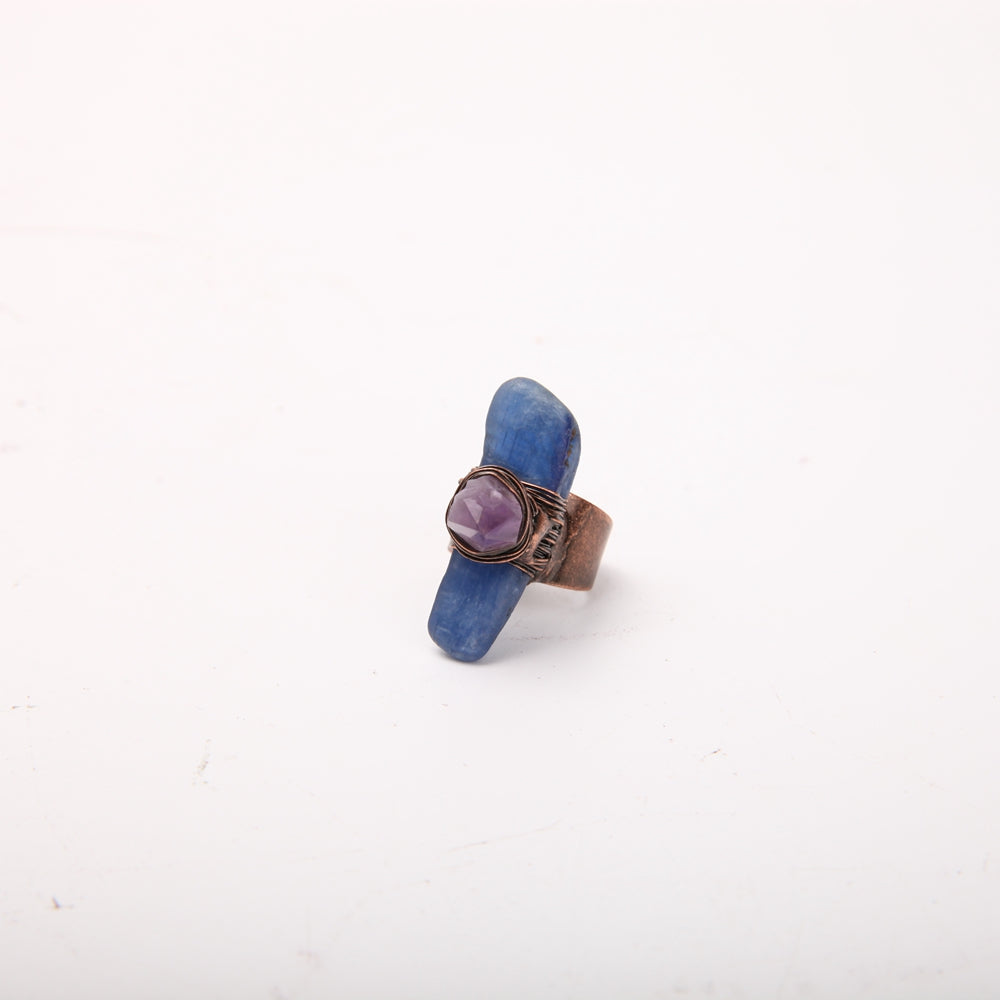 Handgefertigter verstellbarer Amethyst-Kyanit-Ring